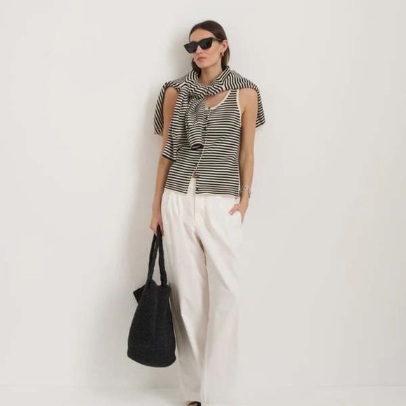 Alex Mill Louisa Vest XS NWOT Striped Black/Cream - Picture 2 of 6